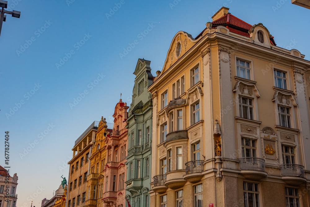 Obraz premium Colourful houses in the old town of Pilsen, Czech republic