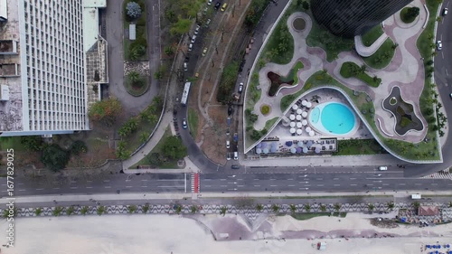 Aerial view of Sao Conrado Beach, Rio de Janeiro, Brazil. 