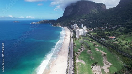Aerial view of Sao Conrado Beach, Rio de Janeiro, Brazil. 