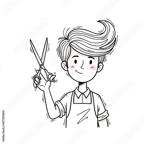 Cartoon Barber Ready to Cut Hair Professional Hair Stylist
