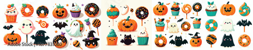 Cute Halloween Sweets Collection – Donuts, Cupcakes, Lollipops, Pumpkins, Ghosts, Bats, Witch Hats