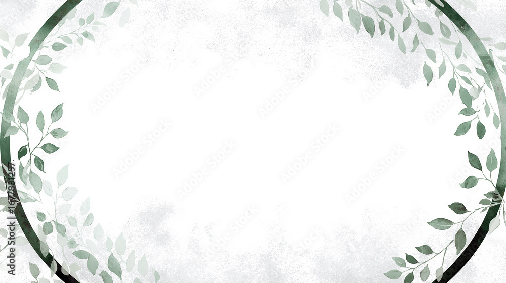 Obraz premium Elegant green leaf border design with soft background for creative projects