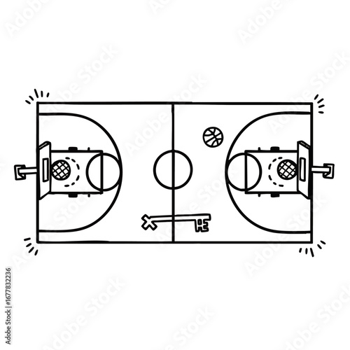 Minimalist Basketball Court Illustration with a Key