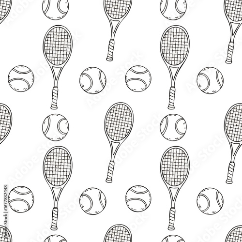 Tennis Racket and Ball Seamless Pattern Vector for Sports Themed Designs