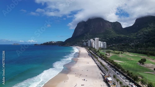 Aerial view of Sao Conrado Beach, Rio de Janeiro, Brazil. 