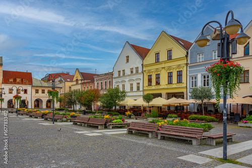 Fotografi Sunrise view of Marianske namestie square in Zilina, Slovakia