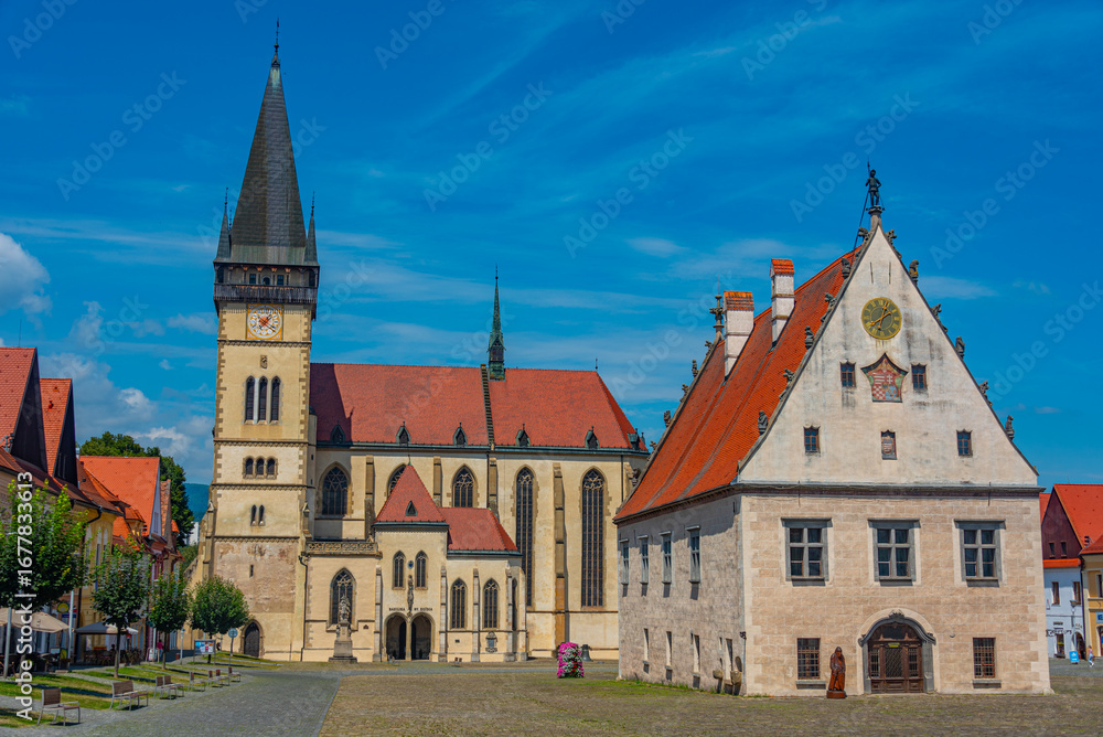 Fototapeta premium Sunny day at the main square in Bardejov, Slovakia