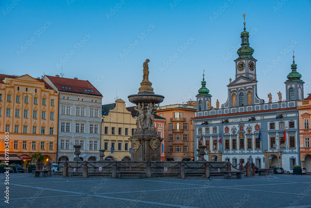 Obraz premium Sunrise view of the main square in Ceske Budejovice, Czech repub