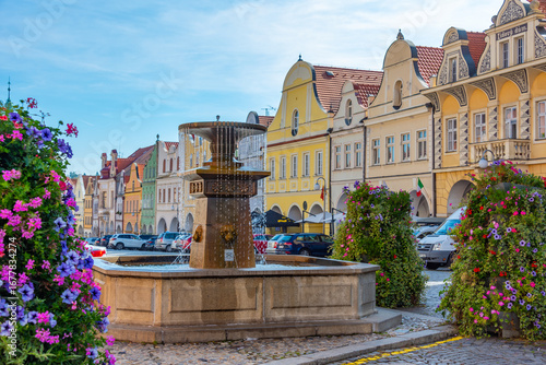 Schilderij op canvas Fountain at peace square in Domazlice, Czech republic