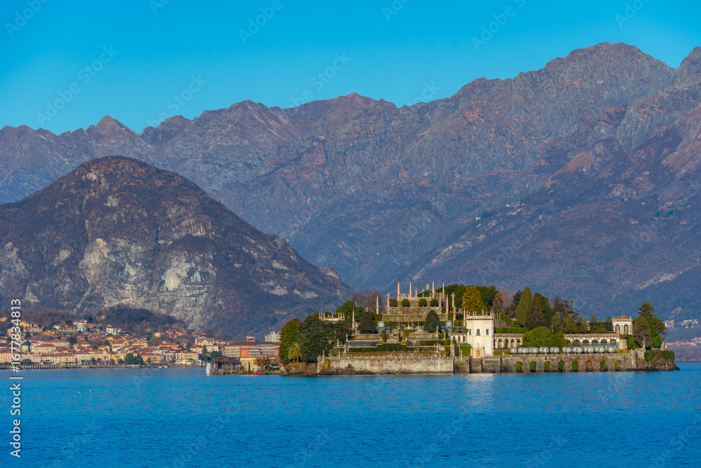 Fototapeta premium Panorama view of Isola Bella at Lago Maggiore, Italy