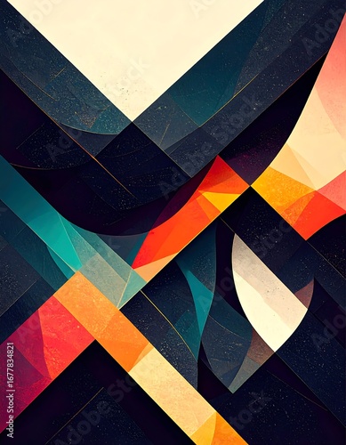 Abstract geometric design with vibrant colors and layered shapes