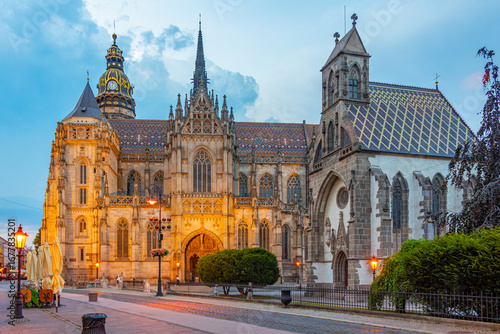 Fényképezés Sunset view of the Saint Elisabeth cathedral and Saint Michael c