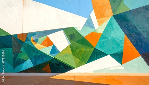 Abstract geometric mural, vibrant colors