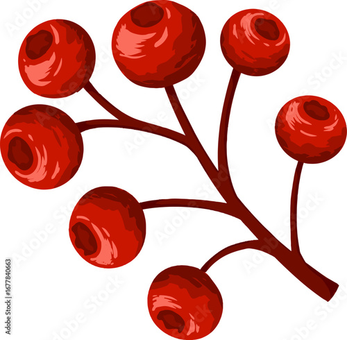 Watercolor rowan berries. Perfect element for greeting card, wrapping paper, banner, autumn theme, textile, and kids playroom wall decor