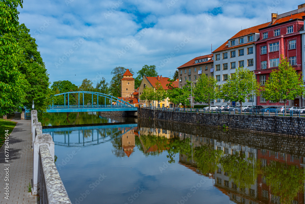 Obraz premium Riverside of Malse passing through Ceske Budejovice, Czech repub