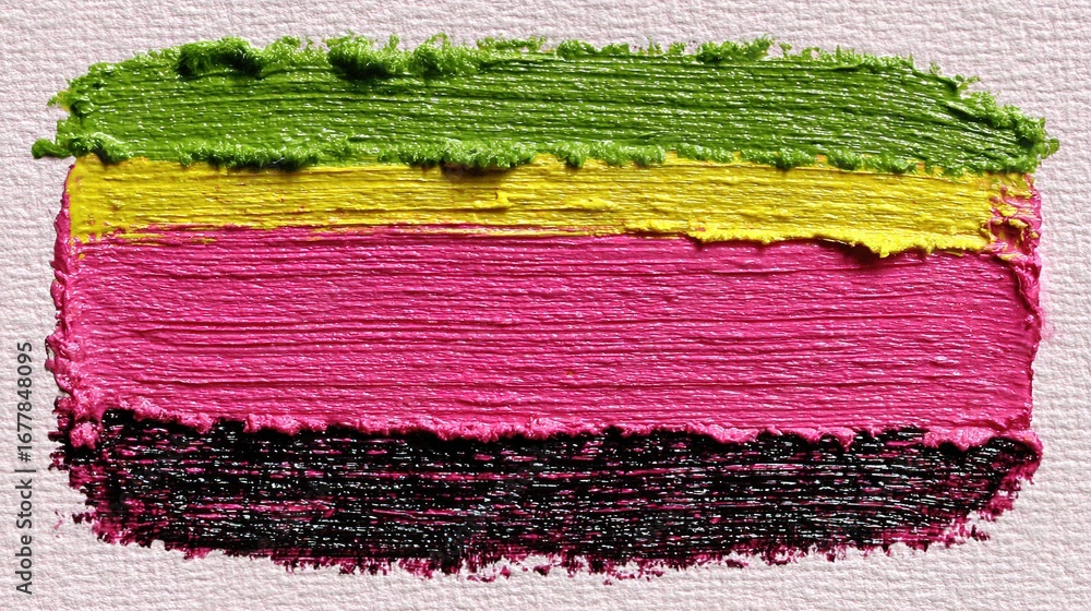 Obraz premium Four horizontal stripes of different colors: green yellow pink and dark purple.
