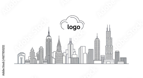 Minimalist City Skyline Line Art Illustration.