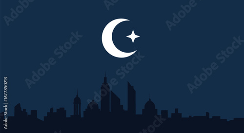 Islamic Symbolism: Crescent Moon and Star in the Night Sky.
