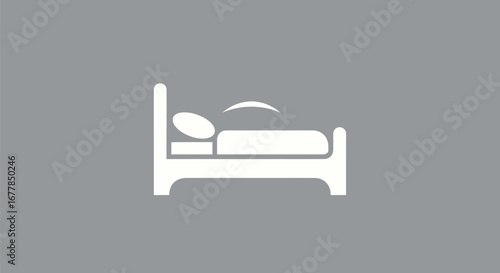 Simple white bed icon with person sleeping peacefully.