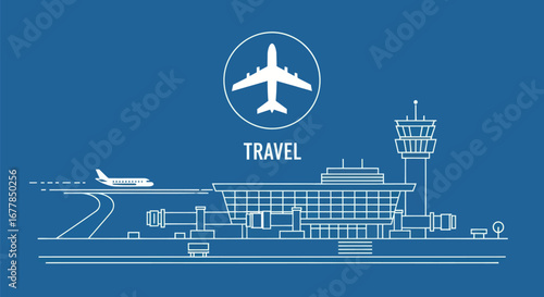 Airplane taking off from airport travel and transport concept illustration.