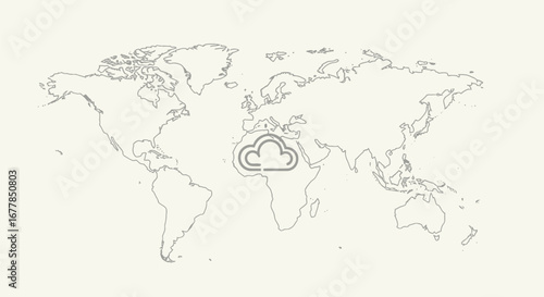 Cloud Computing World Map Illustrating Global Data Network.