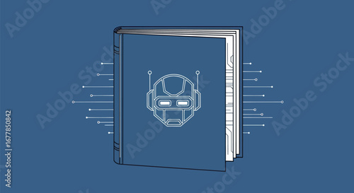 Robot Head on Open Book: AI and Knowledge Illustration.