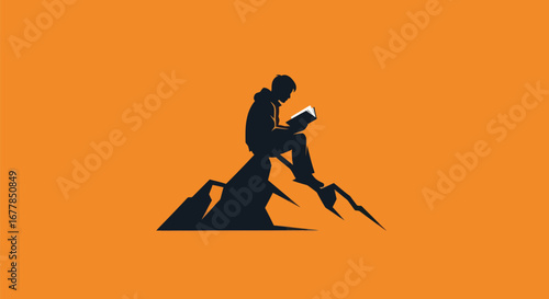 Person Reading a Book on a Mountain Top.