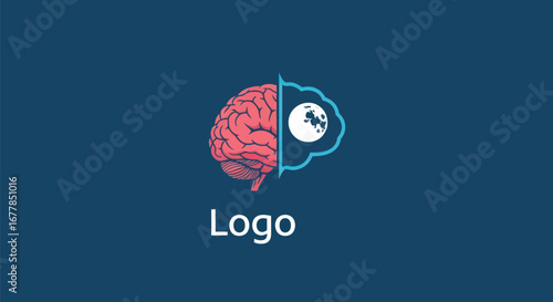 Human Brain and Moon Logo: Creative Mind Concept.