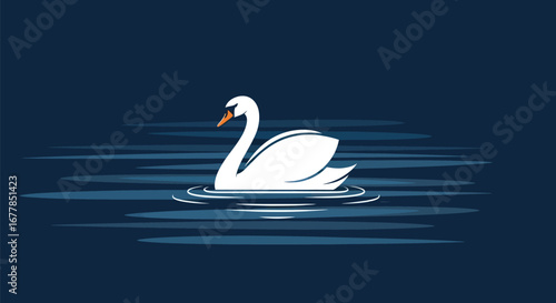 Graceful White Swan on Calm Water.