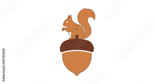 Stylized brown squirrel sitting on a large acorn.