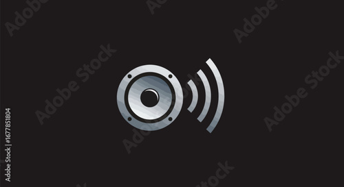Metallic Speaker Icon with Sound Waves.