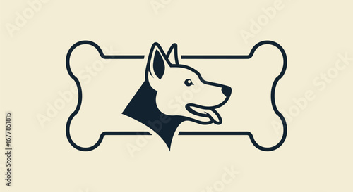 Dog Head and Bone Minimalist Logo Design.