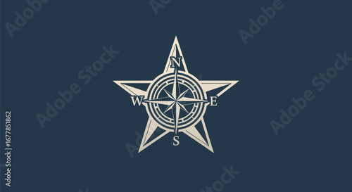 Silver Star Compass Emblem Symbolizing Navigation Direction and Guidance.