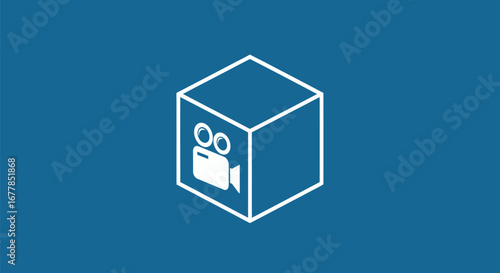 Video camera icon inside a white cube representing media content.