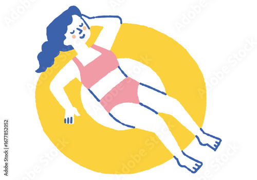 Woman floating in water while sitting on a ring_color