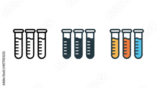 Three laboratory test tubes with colored liquids science research