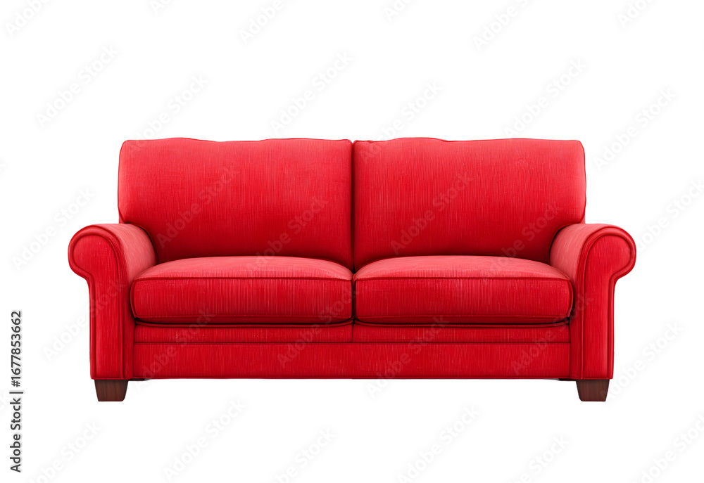 Fototapeta premium Red couch against a black background.