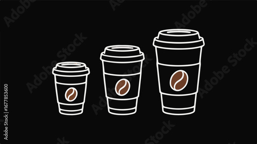 Three coffee cups with beans beverage drink