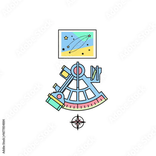 navigation instrument sextant for celestial navigation with star chart  compass rose nautical exploration tools for maritime