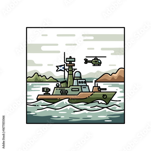 scottish warship sailing with helicopter support naval patrol sea defense scottish pride