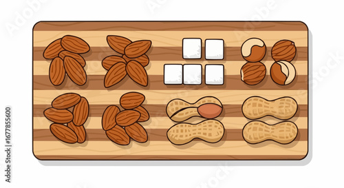 Assortment of Almonds and Peanuts on a Wooden Board.