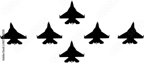 Vector illustration of black jet fighters on the white background.
