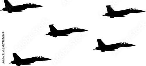 Vector illustration of black jet fighters on the white background.
