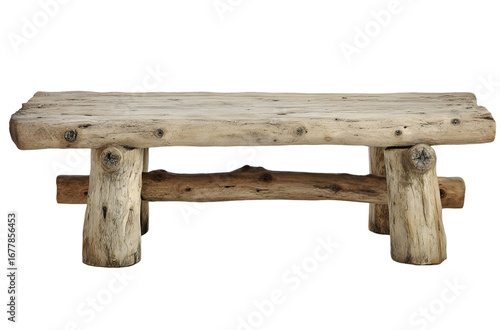 Rustic wooden bench with raw, natural wood grain.