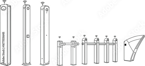 Modern smart security gate system, vector access control turnstiles, digital entry barriers illustration, contactless entrance, biometric scanning access point