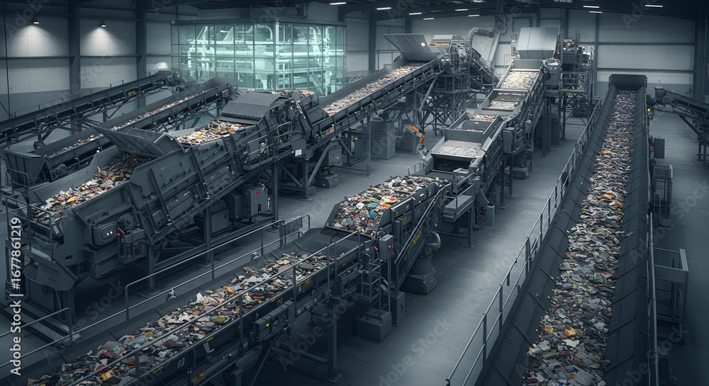 Fototapeta premium Industrial food processing facility with conveyor belts and machinery