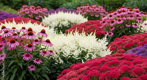 Vibrant Colorful Perennial Flower Garden Bed.