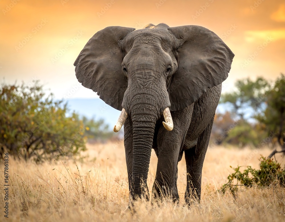 Fototapeta premium Majestic elephant in golden savanna (1)