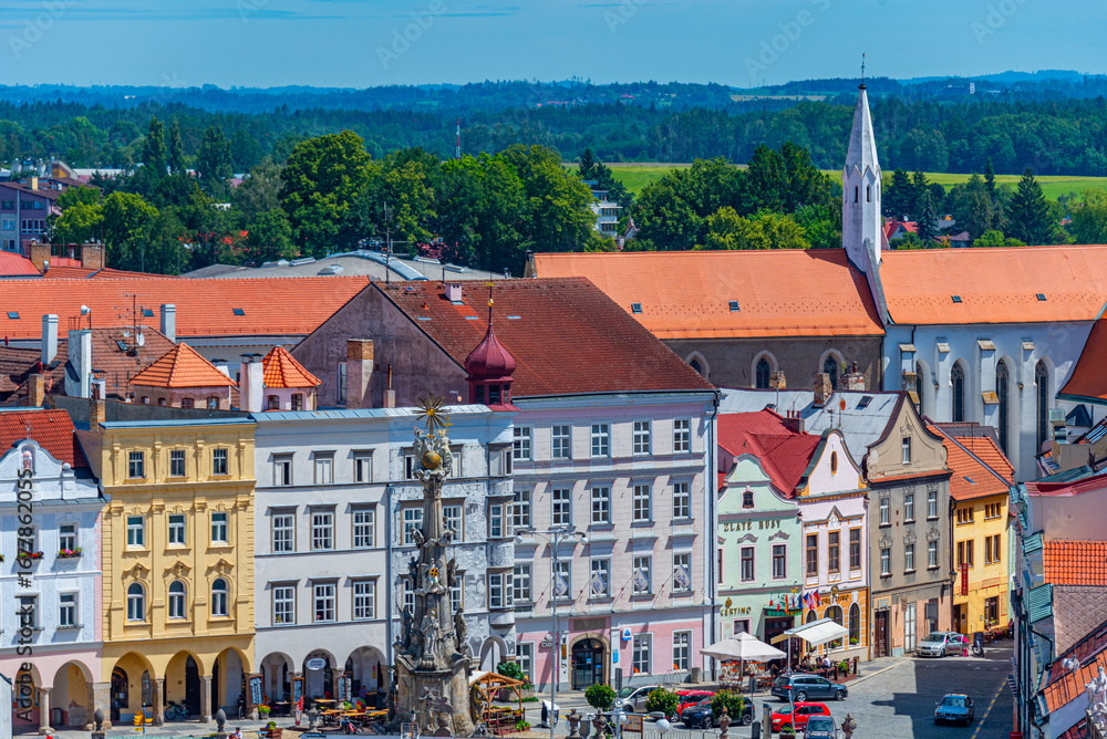 Obraz premium Panorama view of namesti miru square in Czech town Jindrichuv Hr