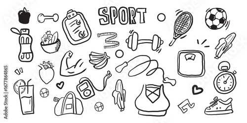 sport related doodle hand draw vector illustration design